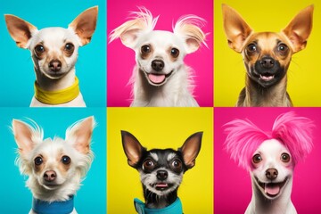 Cute Dog Photos Against a Colorful Background, Showcasing Expressive Faces and Emotional Expressions in a Low-Angle Shot, generative ai