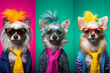 Cute Dog Photos Against a Colorful Background, Showcasing Expressive Faces and Emotional Expressions in a Low-Angle Shot, generative ai