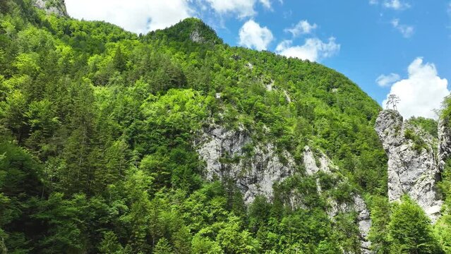Aerial Drone Above Slovenian Natural Countryside Green Hills Skyline Landscape, Logar Valley in Summer, Travel Destination