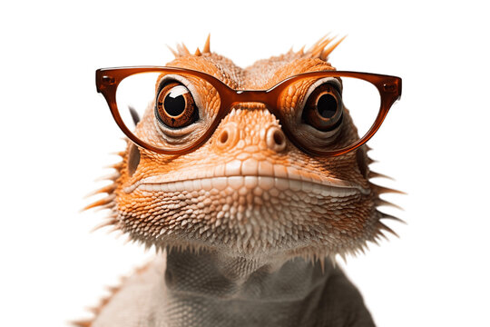 A Happy Looking Bearded Dragon Wearing Thin Isolated on Transparent Background. Generative AI