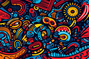 abstract colorful doodle art design, vivid dreamscape pattern background texture