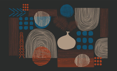 Set of Abstract Hand Painted Illustrations for Wall Decoration, Postcard, Social Media Banner, Brochure Cover Design Background. Square Modern Abstract Painting Artwork. Rectangle