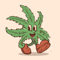 funky face weed walking retro style mascot. cannabis vintage style mascot vector illutration