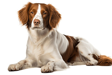 Isolated on Transparent Background Brittany Dog Looking at Camera. Generative AI
