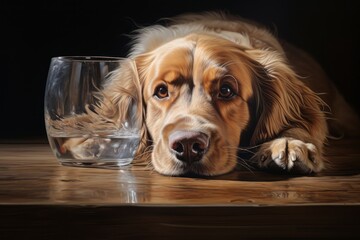 Cute Dog Lying Down on a Glass Top, Displaying Playful Expression, Captured with Photorealistic Accuracy, generative ai