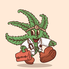 funky face weed in doctor suit mascot for medical ganja. cannabis vintage style mascot vector illutration