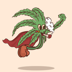 funky face weed flying while smoking retro mascot. cannabis vintage style mascot vector illutration