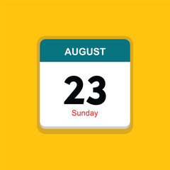 Fototapeta premium sunday 23 august icon with yellow background, calender icon