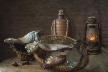 Still life with a  good catch of fish