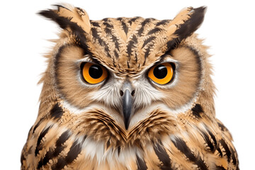 Close Up of Eagle Owl Isolated on Transparent Background. Generative AI