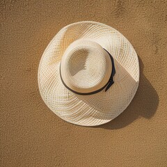 Fototapeta na wymiar Top view of sand beach with beach hat