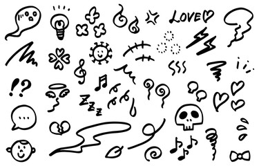 手書きの感情表現記号アイコンセット（モノクロ）