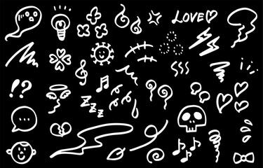 手書きの感情表現記号アイコンセット（黒背景）