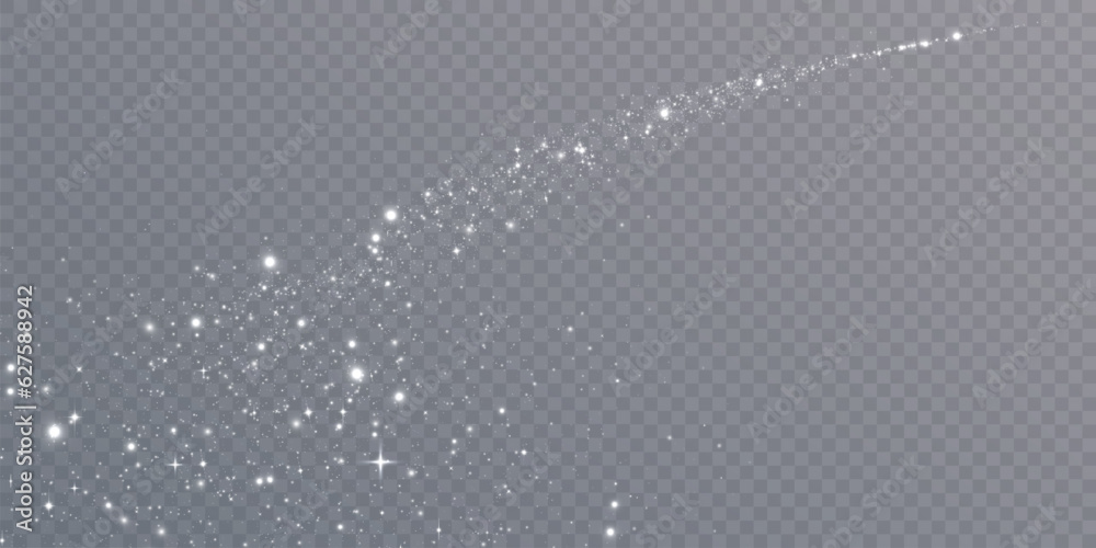 Poster Bokeh light effect with lots of shiny shimmering particles isolated on transparent background. Glitter. Vector star cloud with dust.