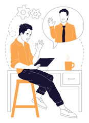 ollaborative Online Meeting: Vector Illustration of Two Businessmen Solving Work Matters - Boost Productivity with this Engaging Visual