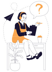Empowered Decision-Maker: Vector Illustration of a Businesswoman in Office Attire, Holding a Tablet and Pen, Solving Issues - Boost Your Projects with this Dynamic Visual