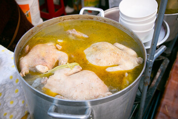 Caldo de Gallina. Chicken broth is a traditional dish of Peruvian gastronomy