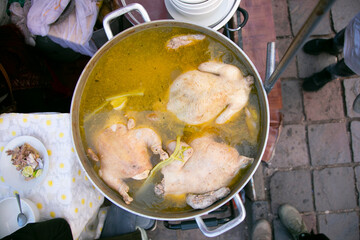 Caldo de Gallina. Chicken broth is a traditional dish of Peruvian gastronomy