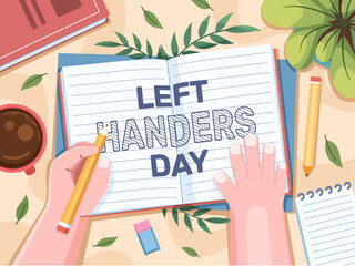 Vector illustration of Left Handers Day on August 13th, featuring a person writing with their left hand in a book.
Perfect for social media, greeting cards, animations, websites, and more