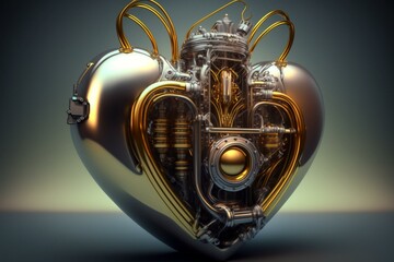 A futuristic metallic heart machine. Generative AI