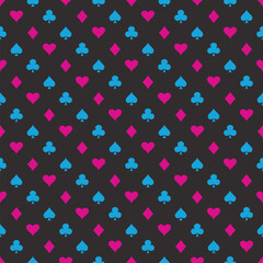 Symbols of Suits Card Seamless Pattern Background. Gambling hand drawn.