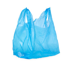 One light blue plastic bag isolated on white