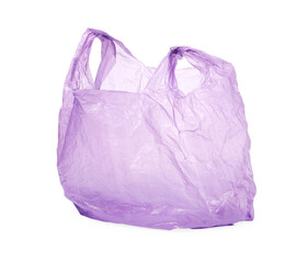One purple plastic bag isolated on white