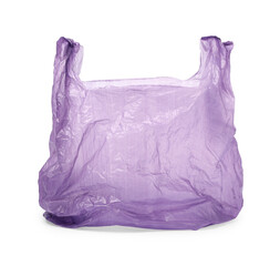 One purple plastic bag isolated on white