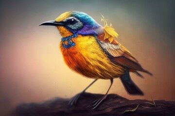 Vibrant bird with lifelike appearance, standing alone. Generative AI