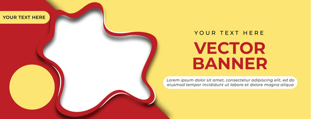 Yellow Cream and Red Vector Banner with Abstract Shape Template Design
