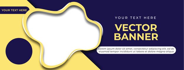 Dark Blue and Yellow Cream Vector Banner with Abstract Shape Template Design