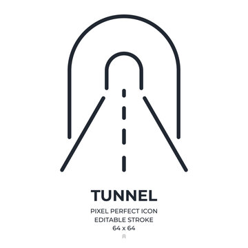 Tunnel editable stroke outline icon isolated on white background flat vector illustration. Pixel perfect. 64 x 64.
