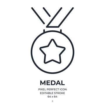 Medal editable stroke outline icon isolated on white background flat vector illustration. Pixel perfect. 64 x 64.