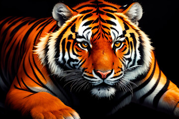 Fototapeta premium Tiger on a black background. Generative AI