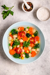 Soup with mini dumplings and vegetables.