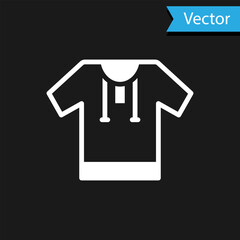 White Embroidered shirt icon isolated on black background. National ukrainian clothing. Vector