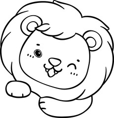 Cute and Innocent Baby Lion Cartoon Doodle Outline hand drawing