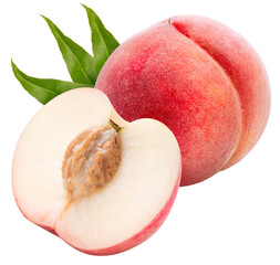 Peach fruit isolated on white background, Fresh Peach on White Background PNG file.