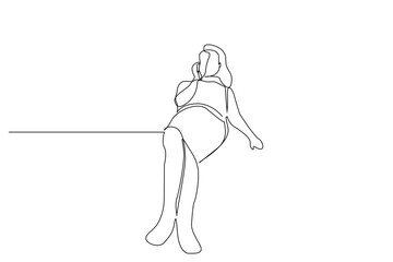 young happy relax calm woman talking on the phone lying down line art