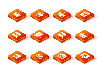 Set Shoping bag with percent discount, Remove shopping basket, Button text New, Paper check and financial check, Shopping building sale, Buy button, Monitor and icon. Vector