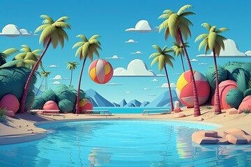 Summer Beach Oasis: Poolside Paradise. Ai