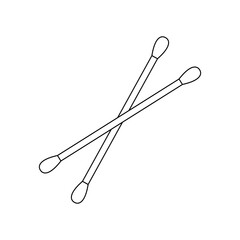 Cotton swab vector icon. Care and hygiene illustration. Black ear and cosmetic buds. Wooden ear stick. Bath and makeup symbols.