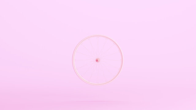 Pink bicycle wheel narrow race spokes cycle kitsch pink background 3d illustration render digital rendering