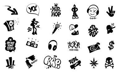 hip hop culture rap music graffiti break dance symbols icon set ,isolated vector design element
