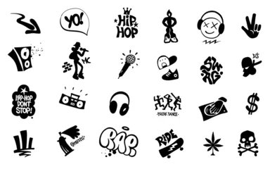 Foto op Plexiglas hip hop culture rap music graffiti break dance symbols icon set ,isolated vector design element  © TOPFORM