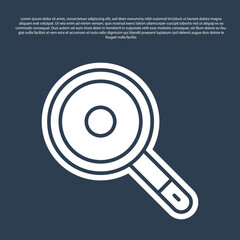Blue line Frying pan icon isolated on blue background. Fry or roast food symbol. Vector