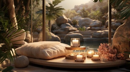 spa still life. A relaxing oasis with an aromatic diffuser and candles for a blissful and wellness...