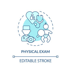 Physical exam turquoise concept icon. Clinic appointment. Baby doctor. Medical check up. Doctor visit. Newborn care abstract idea thin line illustration. Isolated outline drawing. Editable stroke