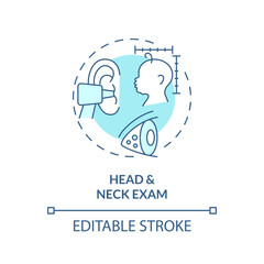 Head and neck exam turquoise concept icon. Baby development. Range of motion. Child healthcare. Pediatric clinic abstract idea thin line illustration. Isolated outline drawing. Editable stroke