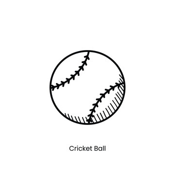 Cricket Ball Handdrawn Retro Style Vintage Line Art